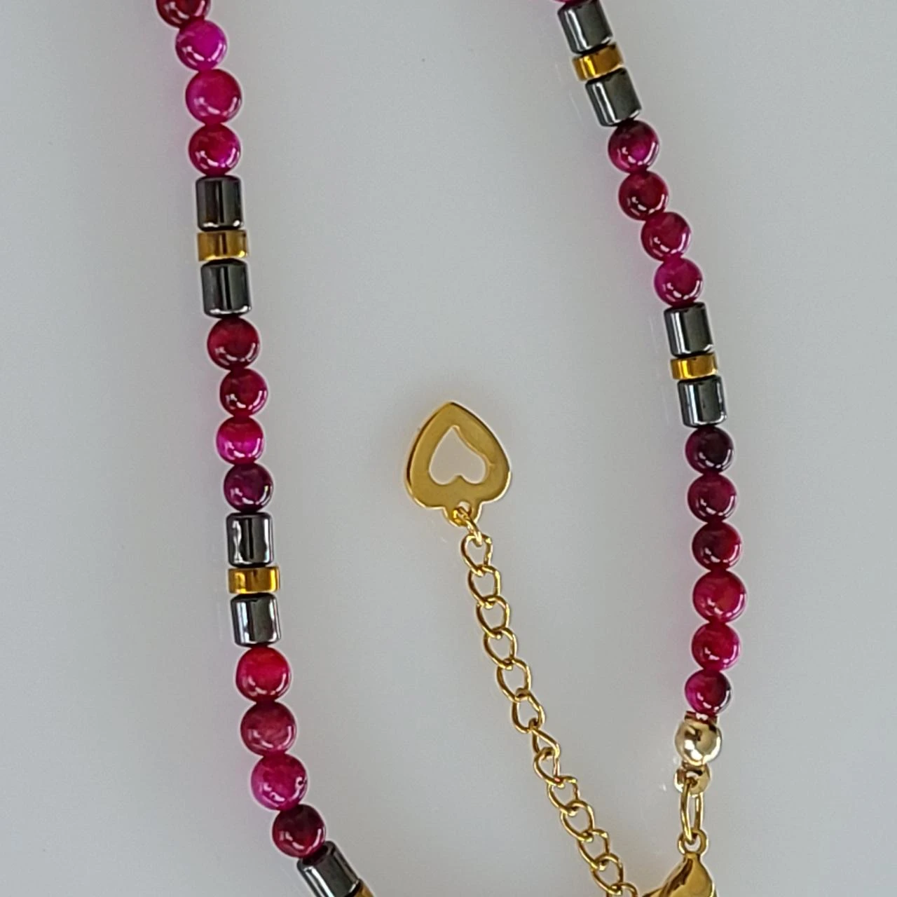 Conjunto collar y pendientes de ojo de tigre teñido rosa PA590 – photo 4